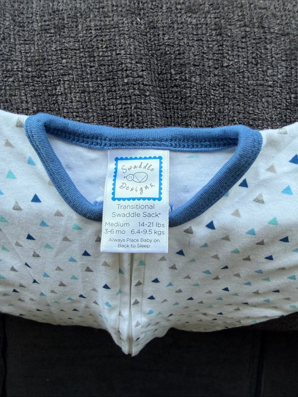 Blue Triangle Print Baby One-Piece Swaddle Zip Romper